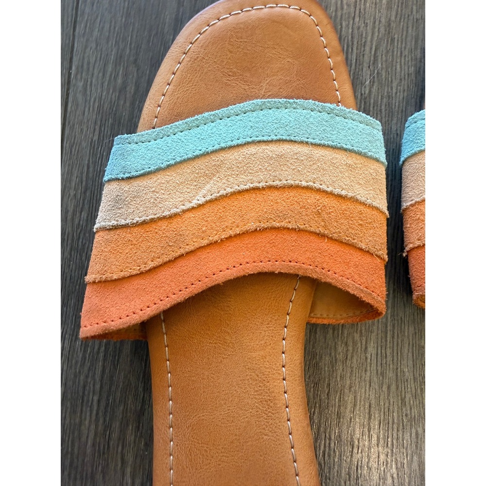 UGG Multicolor Suede Slide Sandals - Tan, Orange, Blue - Picture 10 of 12